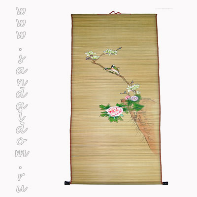 Панно на рисовой соломке 50x150sm ДВЕ ПТИЧКИ И ЦВЕТЫ