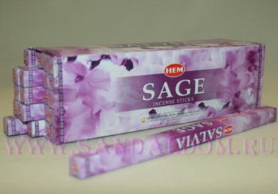 Купить 189Sa - Благовония HEM sq Sage аромапалочки Шалфей (в данном случае) (омоним sage - мудрец). Интернет-магазин