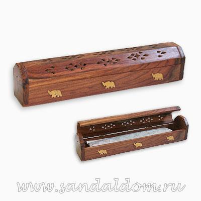 444Box05 - Благовония Sarathi Wooden Box WHITE ROSE  (20 палочек в пенале)
