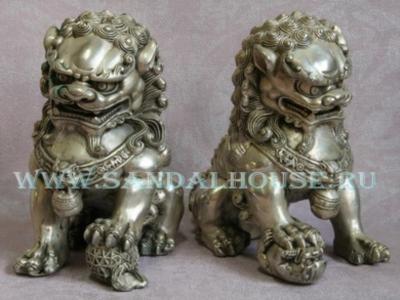 Китайские Львы FB005 защитники дома h~17cm пара под серебро