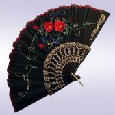 Веер для испанских танцев (чёрный с цветами) 23cm