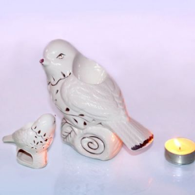 Аромалампа Птичка белая с золотом Резьба 14-15см керамика глазурь Китай