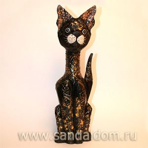 cat21 Кошка деревянная, расписная, h-40cm Индонезия