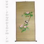 Панно на рисовой соломке 50x150sm ХРИЗАНТЕМА, САКУРА И ДВЕ ПТИЧКИ