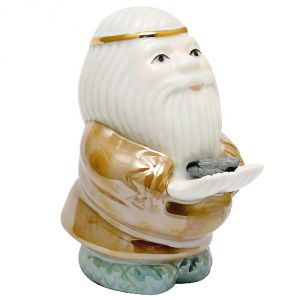 Дед-оберег с камнем - снежный обсидиан, фарфоровый, 12 см