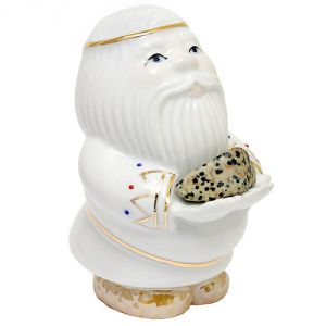 Дед-оберег с камнем - яшма долматин, фарфоровый, 10 см