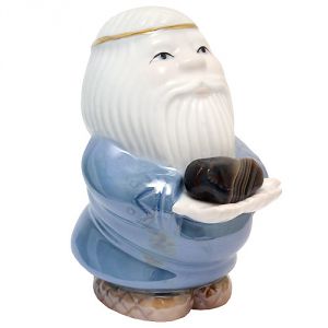 Дед-оберег с камнем - агат серый, фарфоровый, 10 см 