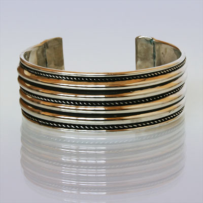 Браслет "Полосы", белый металл, Индия, h-2,5 см.