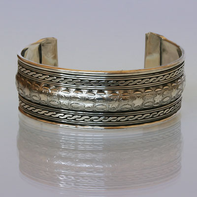 Браслет "Две Косички и Звезды", белый металл, Индия, h-2,5 см.