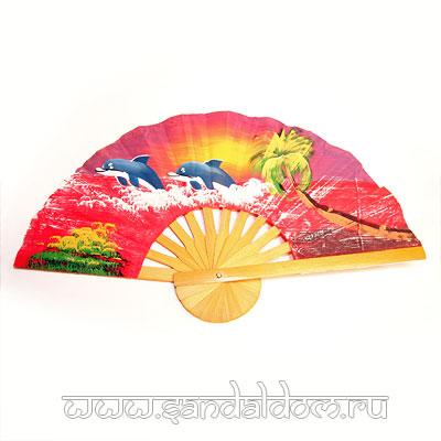 Опахало-веер Тайское 10" ~26см Дельфины