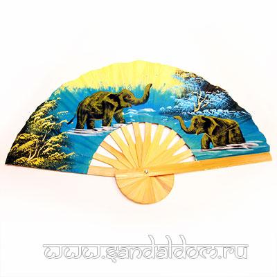 Опахало-веер Тайское 10" ~26см Слоны
