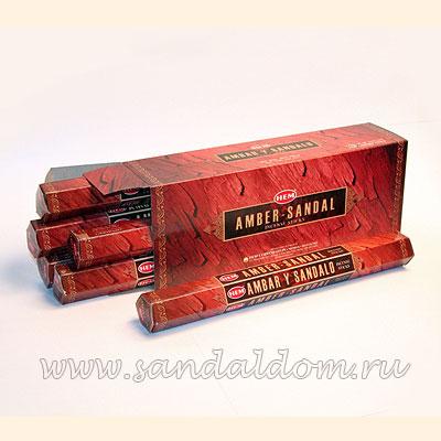 Купить 186AmS - Благовония HEM Hexa AMBER-SANDAL аромапалочки  Амбер -Сандал. Интернет-магазин