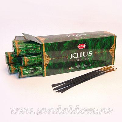 Купить 186Kh - Благовония HEM Hexa KHUS аромапалочки Куш (северо-индийское название ветивера). Интернет-магазин