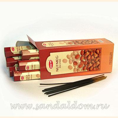 Купить 186Nu - Благовония HEM Hexa NUTMEG  аромапалочки Мускатный орех (реально - запах миндаля). Интернет-магазин