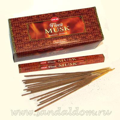 Купить 189FMu - Благовония HEM sq Flora Musk Masala  аромапалочки Муск  (натуральная серия). Интернет-магазин