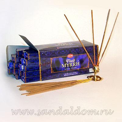 Купить 189FMy - Благовония HEM sq Flora Myrrh Masala  аромапалочки Мирра  (натуральная серия). Интернет-магазин