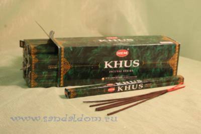 Купить 189Kh - Благовония HEM sq Khus аромапалочки Куш (северо-индийское название ветивера). Интернет-магазин