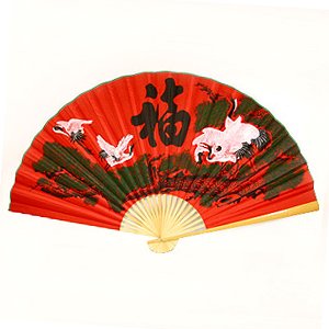 Веер-Опахало ЖУРАВЛИ, красное, l - 90см