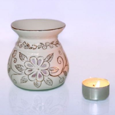 Аромалампа  Белая с золотом Резьба 10см керамика глазурь Китай