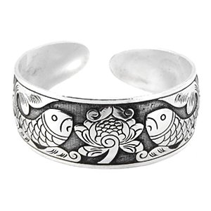 Браслет "Две Рыбы и Лотос", широкий