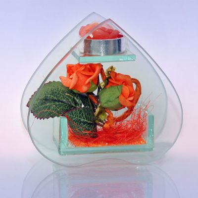 Подсвечник Интерьерный ДВЕ РОЗЫ В СЕРДЦЕ  (h-9,5см L-10см, Китай)