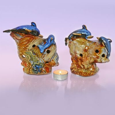 Аромалампа Дельфины на ракушке 13см-16см