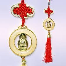 Подвеска Узел Удачи и Гуань-Инь в белом круге,35 см.