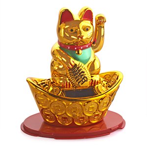 Манэко-кот,золотой, на солнечных батарейках,двигает лапкой, 14х12 см