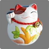 Копилка "Манэко-кот" с мешком монет, правая лапка поднята, 10х10 см
