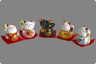 Набор фигур "Манэко-кот", фарфор, 4 см, 5 шт, разные цвета