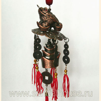 Денежная жаба Фен-Шуй на монетах колокольчик h~27cm