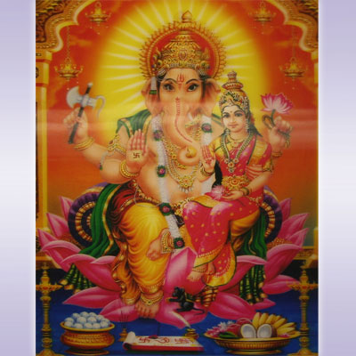 Картина голографическая Ганеш, Лакшми 30*40см A292-7JI-A8065 ― Сандаловый Дом СПб - Интернет-магазин