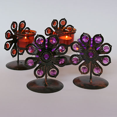 Подсвечник A334 Цветок 8 лепестков (металл, стекло) h=13см