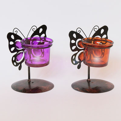 Подсвечник A336-1 Бабочка (металл, стекло) d=9sm h=12sm 