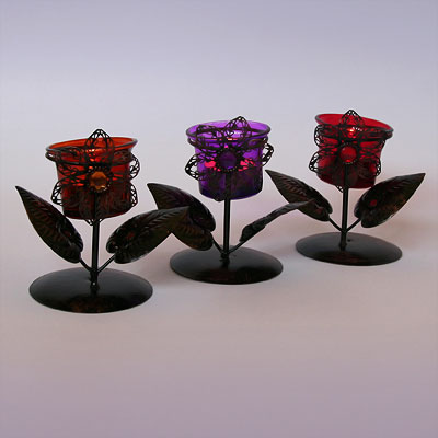 Подсвечник A337 Цветок 6 лепестков (металл, стекло)  h=11см