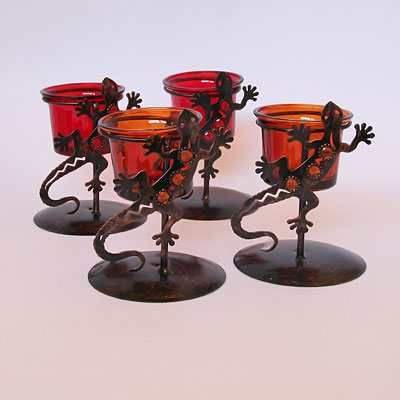 Подсвечник A339 Саламандра (металл, стекло) h=12sm уп 2шт