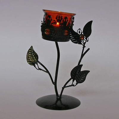 Подсвечник A340 Цветок Одинарный на ножке (металл, стекло) h=18см L=13см