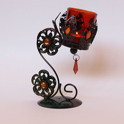 Подсвечник A342 С завитком декоративный (металл, стекло) h=18sm