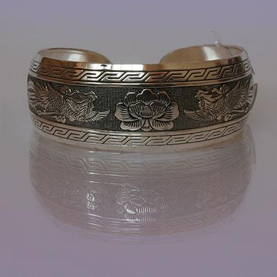 Браслет-оберег Цветок и два Феникса металлический шир