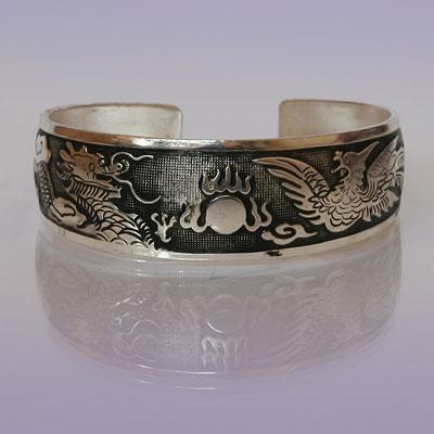 Браслет-оберег Дракон и Феникс металлический средний