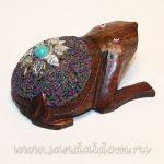 Лягушка C4464-4 фигурка h~5cm L~10cm дерево с инкрустацией