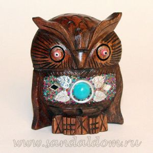 Сова C4466-3 фигурка h~8cm L~6cm дерево с инкрустацией