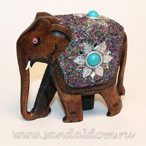 Слон резной C4467-4 фигурка h~10cm L~10cm дерево с инкрустацией
