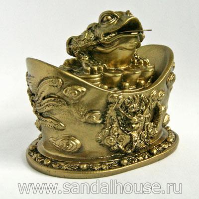Шкатулка F293  Жаба на деньге под бронзу 