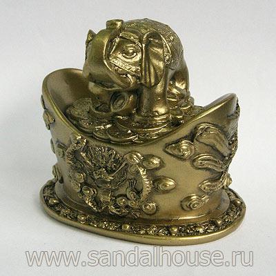 Шкатулка  F327 слоник на деньге h=8см 