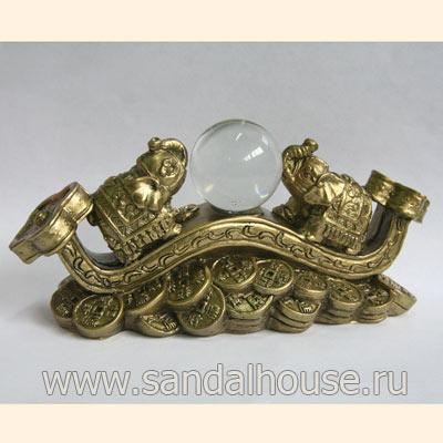 Два слоника с шаром на жезле на деньгах h~6sm 