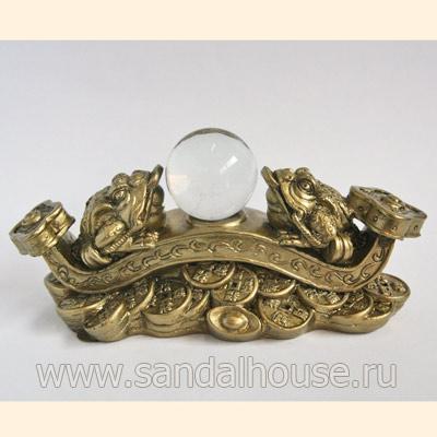 Две денежных жабы F460  на жезле с шаром под бронзу 