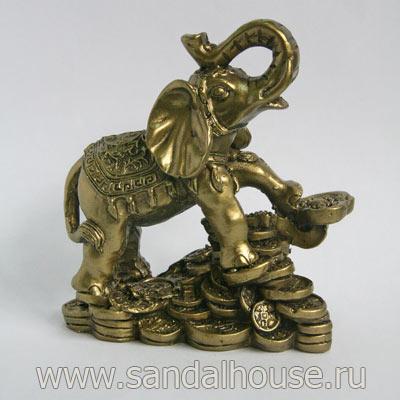 Слон хобот вверх F8009B на деньгах h~9см  