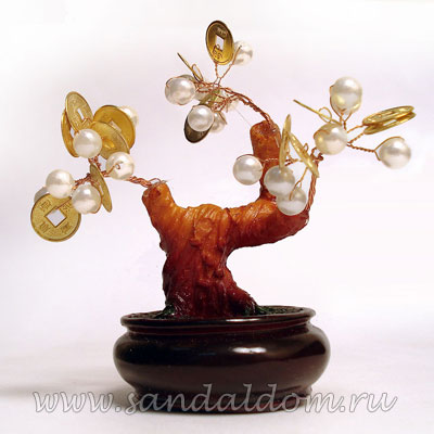 Денежное дерево Фен-Шуй с жемчужинами и монетами h-12cm
