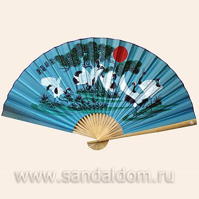 Опахало Журавли на голубом фоне 90см